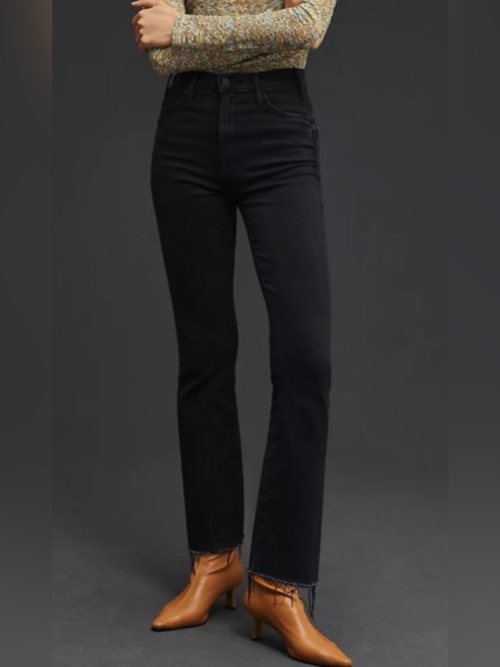 MOTHER The Hustler Ankle Fray Jeans in Encounters at Night Black/Charcoal sz 27